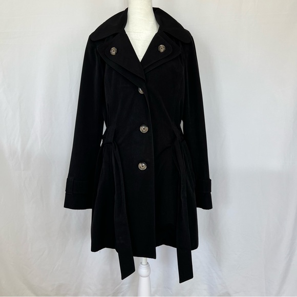 London Fog Women's Single Breasted Double Lapel Black Trench Coat Sz Medium - Picture 7 of 16